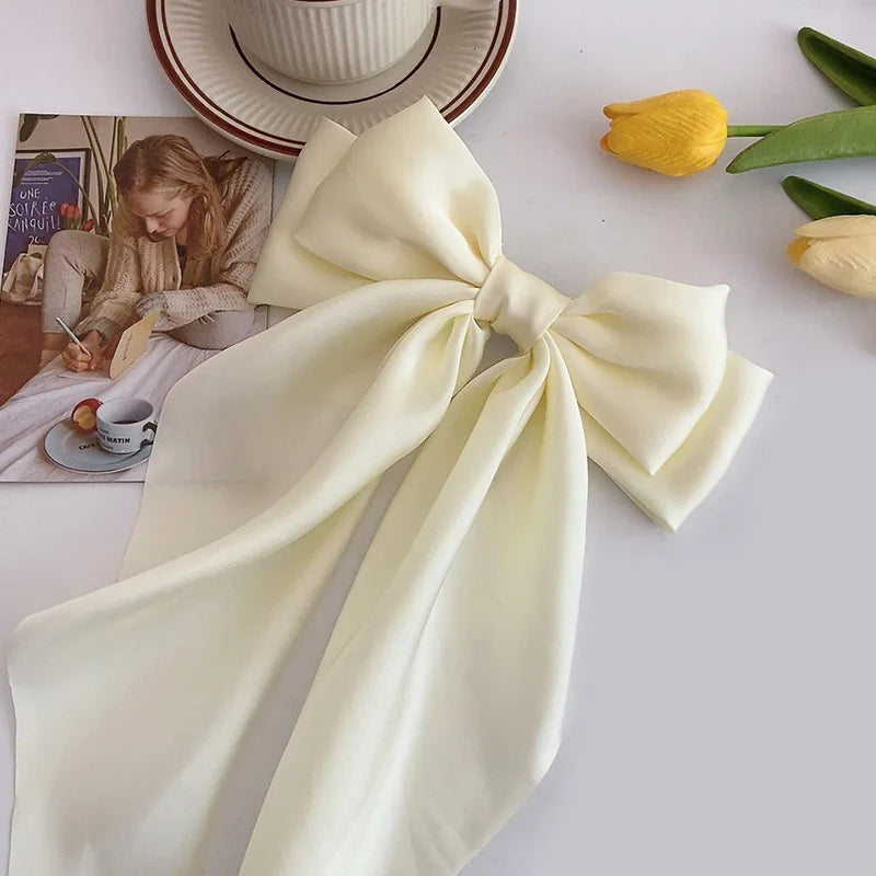 Korean Accessories Hair Clips Women Girls Big Bowknot Solid Satin