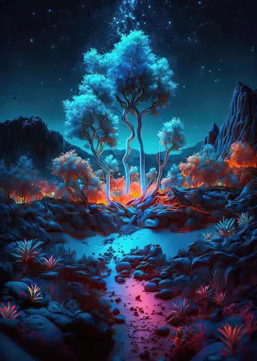Flashing Magic Tree of Life Poster Galaxy Aurora Plant Canvas Art Natural Beauty Wall Painting for Living Room Home Decor Peaceful Pleasures Health and Wellness 2 30x40cm Unframed