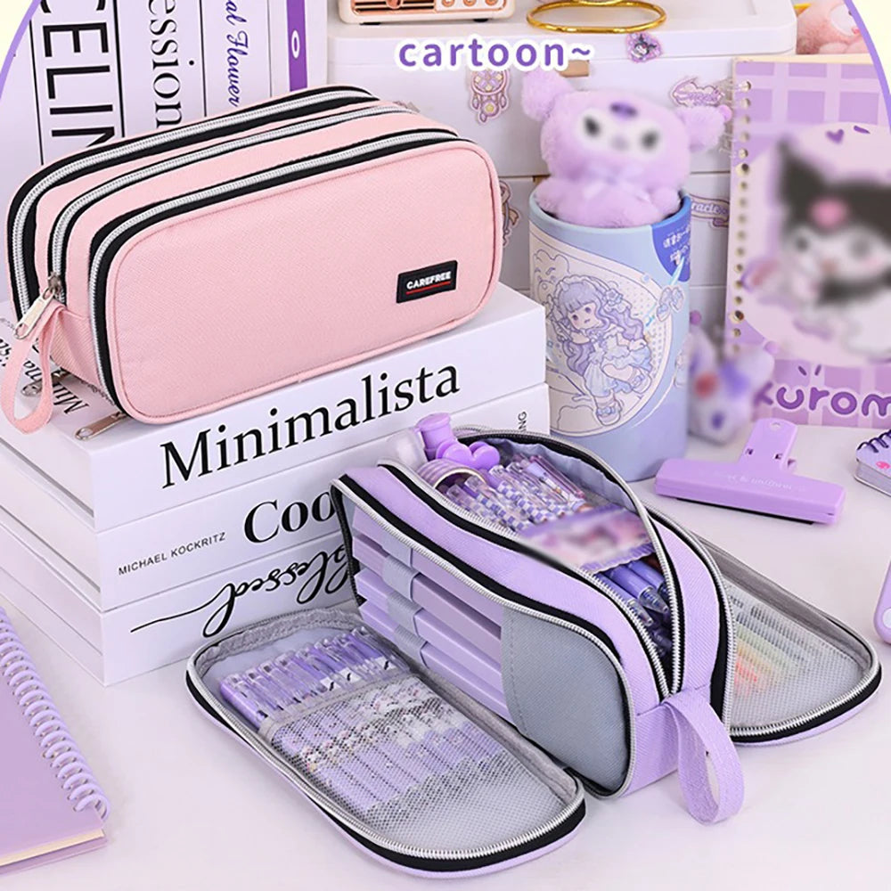 Large Capacity Pencil Case Three-layer Zipper Student Stationery Bag