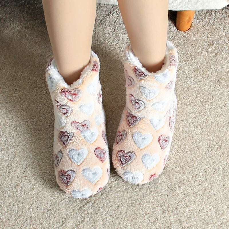 Women's Plush Heart Slippers | Warm Furry Indoor House Shoes