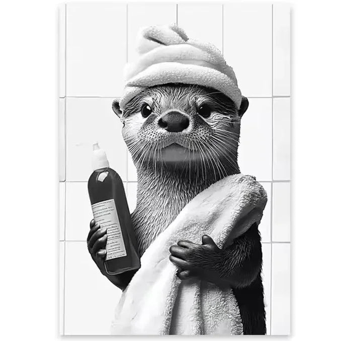 Funny Otter Toilet Paper Canvas Wall Art | Bathroom Poster