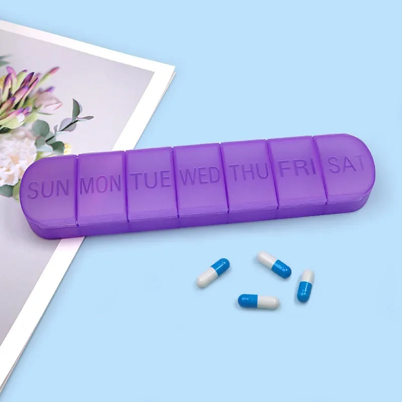 7-Day Weekly Pill Organizer | Mini Portable 7-Grid Pill Box