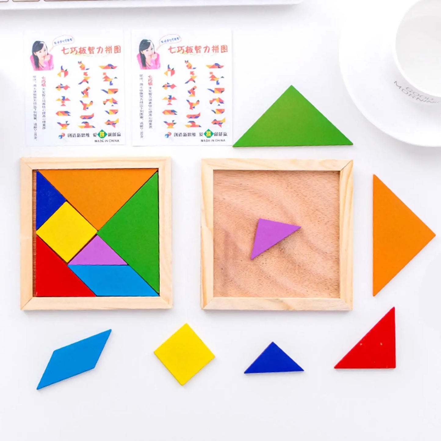 Wooden Tangram Puzzle Blocks | Montessori Toy for Kids Ages 3–12