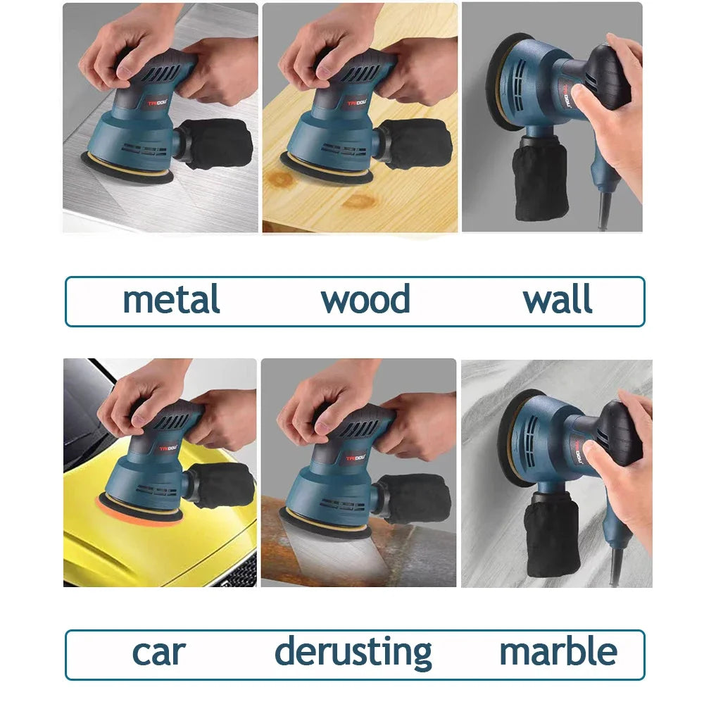 300W Electric Eccentric Sander 6 Gears Speed Adjustment 5 Inch 125mm Wood Sanding Processing Car Polishing Machine With Dust Box Peaceful Pleasures Health and Wellness