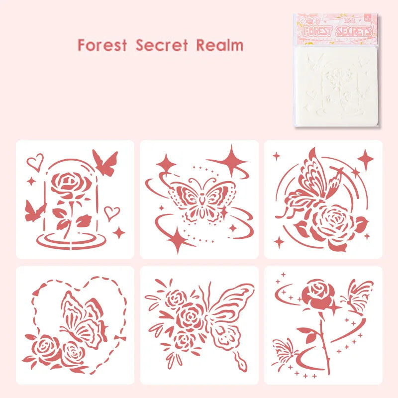 6-pcs Forest Garden Handwritten Poster Template Hollow Painting