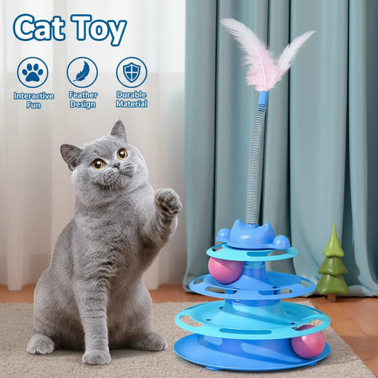 3-Layer Rotating Ball Tower Feather Cat Toy – Interactive Fun Interactive Cat Toy Peaceful Pleasures Health and Wellness