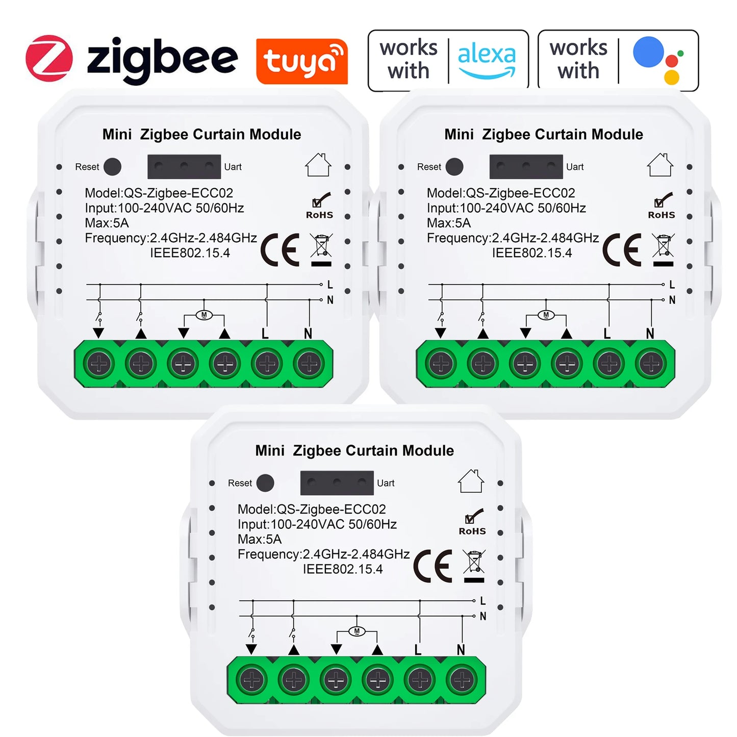 Tuya WiFi/ZIGBEE Smart Curtain Module Blinds Motor Home Intelligent Appliance Mobilephone APP Remotely Control Curtain Peaceful Pleasures Health and Wellness 3pcs ZIGBEE