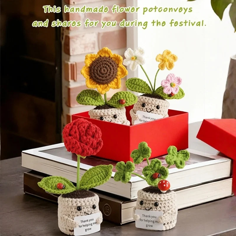 Emotional Support Crochet Flower Pot | Handmade Knitted Gift