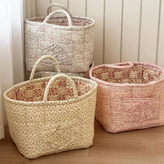 Boho Floral Quilted Storage Basket – Foldable Fabric Organizer Foldable Storage Basket Oasis Select