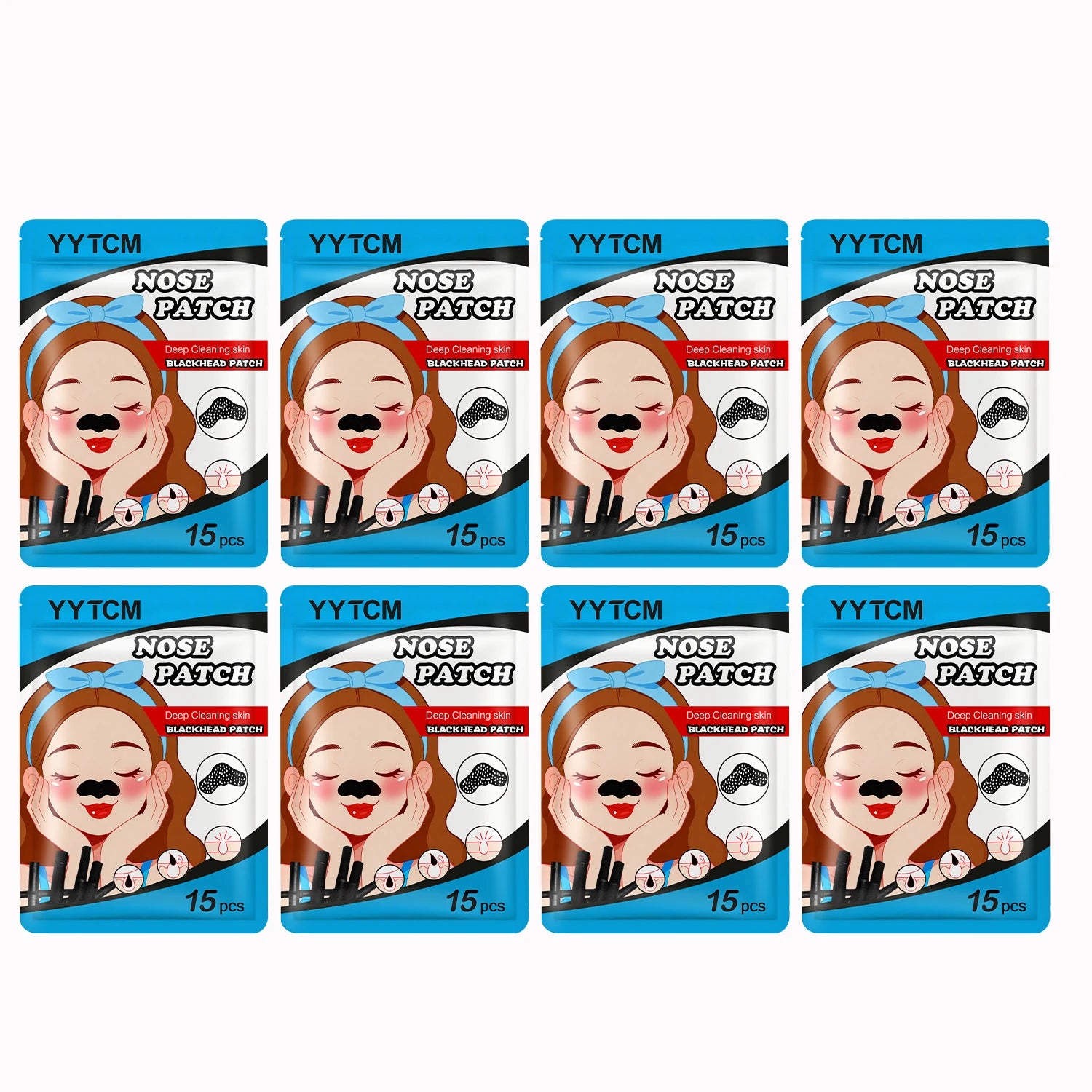 Blackhead Nose Patch, Charcoal Face Nose Mask Deep Cleansing Blackhead Removal Comedone Peel Off Mask 15Pcs/Bag Peaceful Pleasures Health and Wellness 8 Bags 120 Pieces
