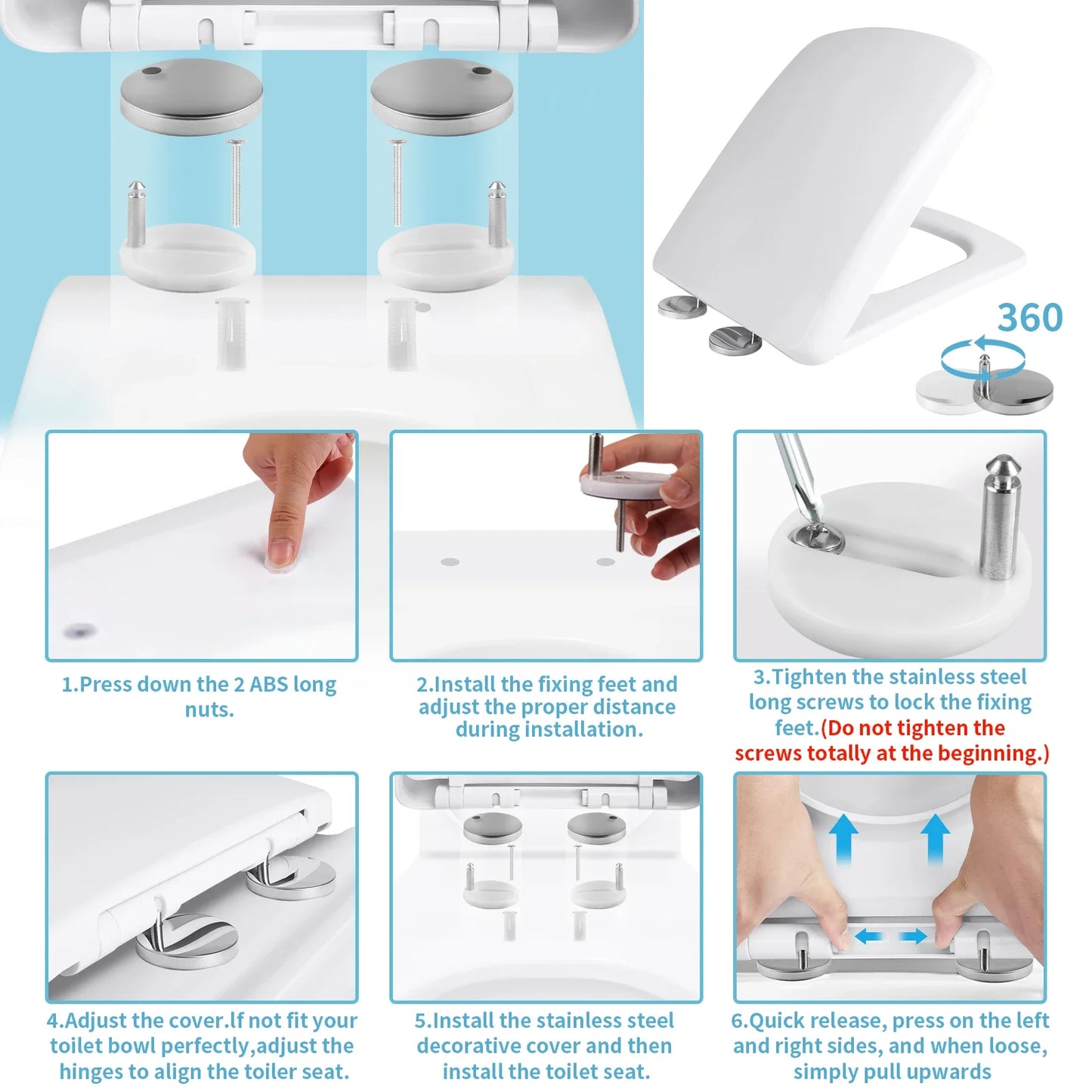 Square Slow-Close Toilet Seat Lid Cover Set Quick Release Thicken Replacement Universal Easy Installation For Home Peaceful Pleasures Health and Wellness