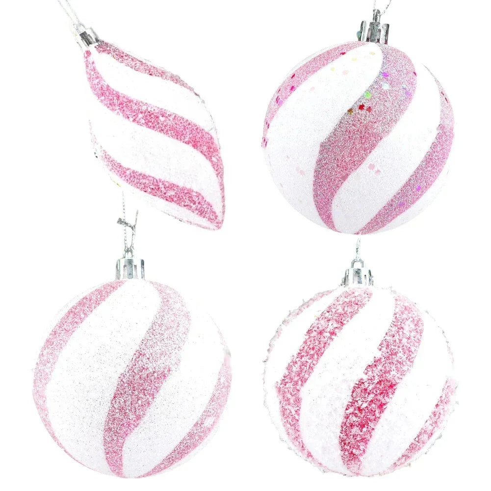 Pink Sequin Christmas Ball Ornaments 8cm Set of 6 | Holiday