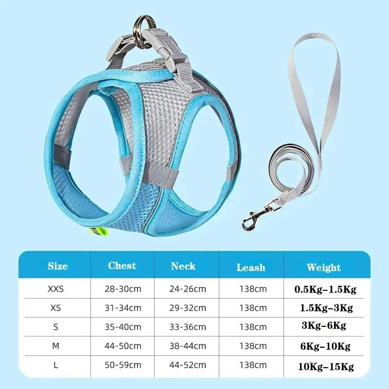 Cat Harness and Belt Set Breathable Accessories for Cats Pet Products Necklace Collar Pets Supplies Home Collars Things Cats Peaceful Pleasures Health and Wellness Blue XXS 0.5-1.5kg
