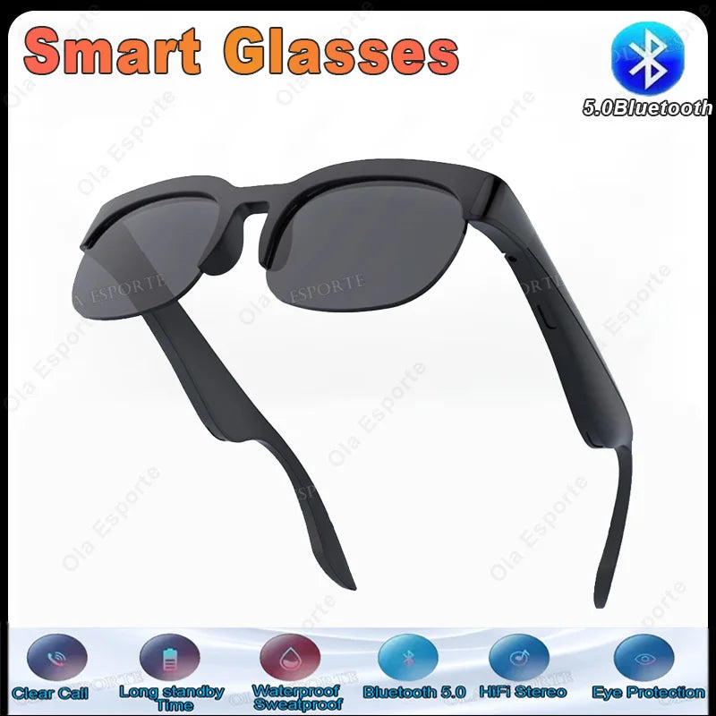 2026 New Smart Glasses Bluetooth Call Voice Assistant Music Outdoor Sport Smartglasses Men Women UV-Protection SunGlasses Peaceful Pleasures Health and Wellness Black
