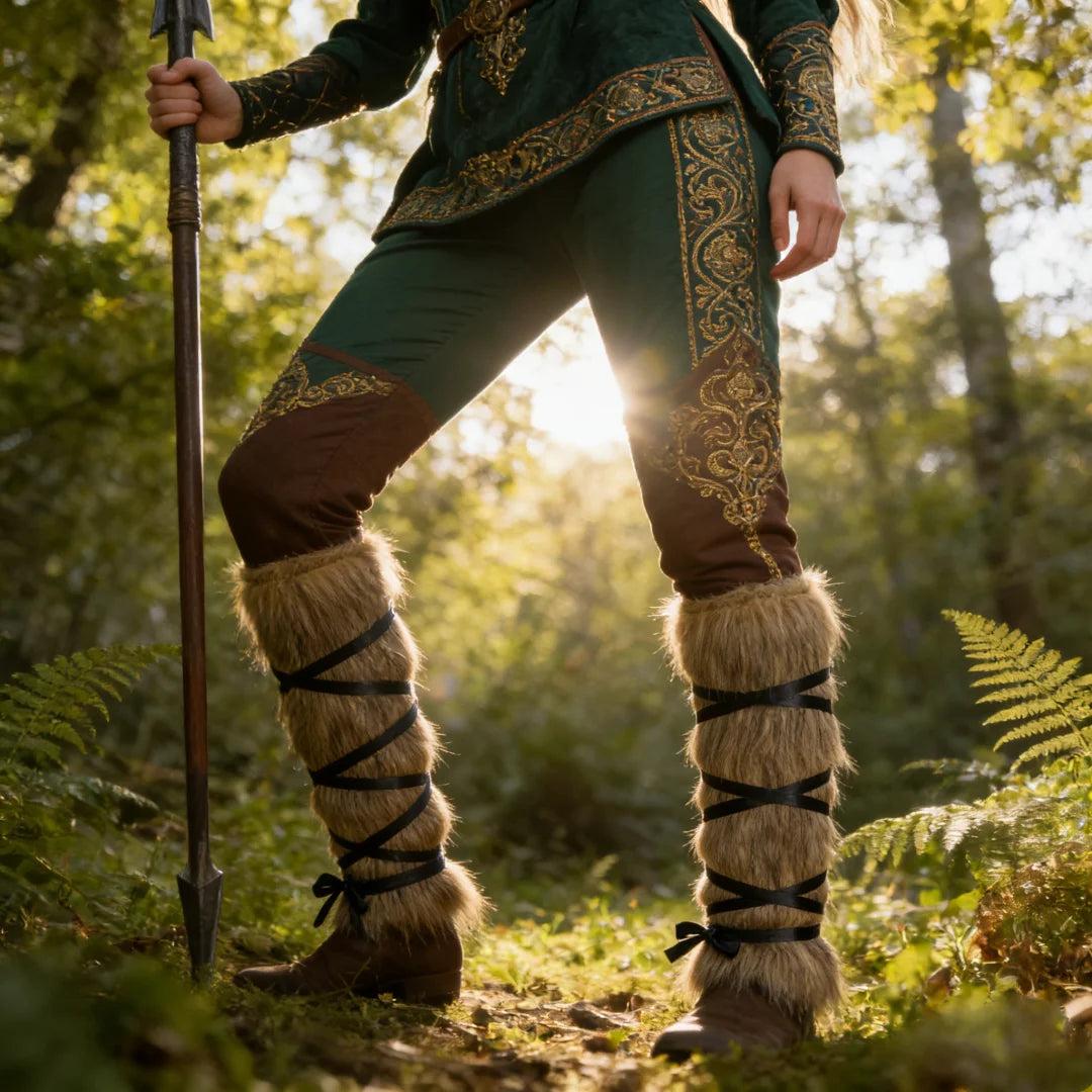 Medieval Imitation Fur Warm Leggings Furry Boots Cosplay Vikings