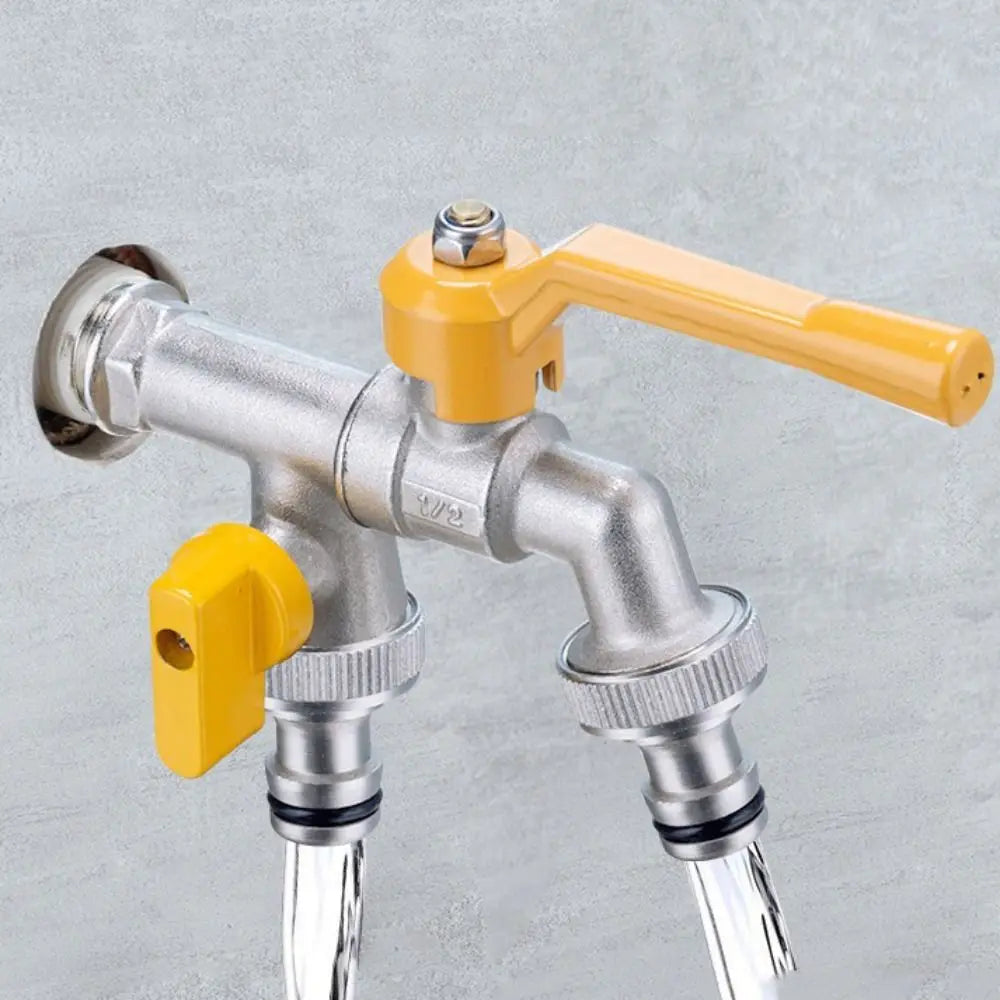 2-Way Garden Hose Faucet Adapter | Wall-Mount Brass Tap Splitter