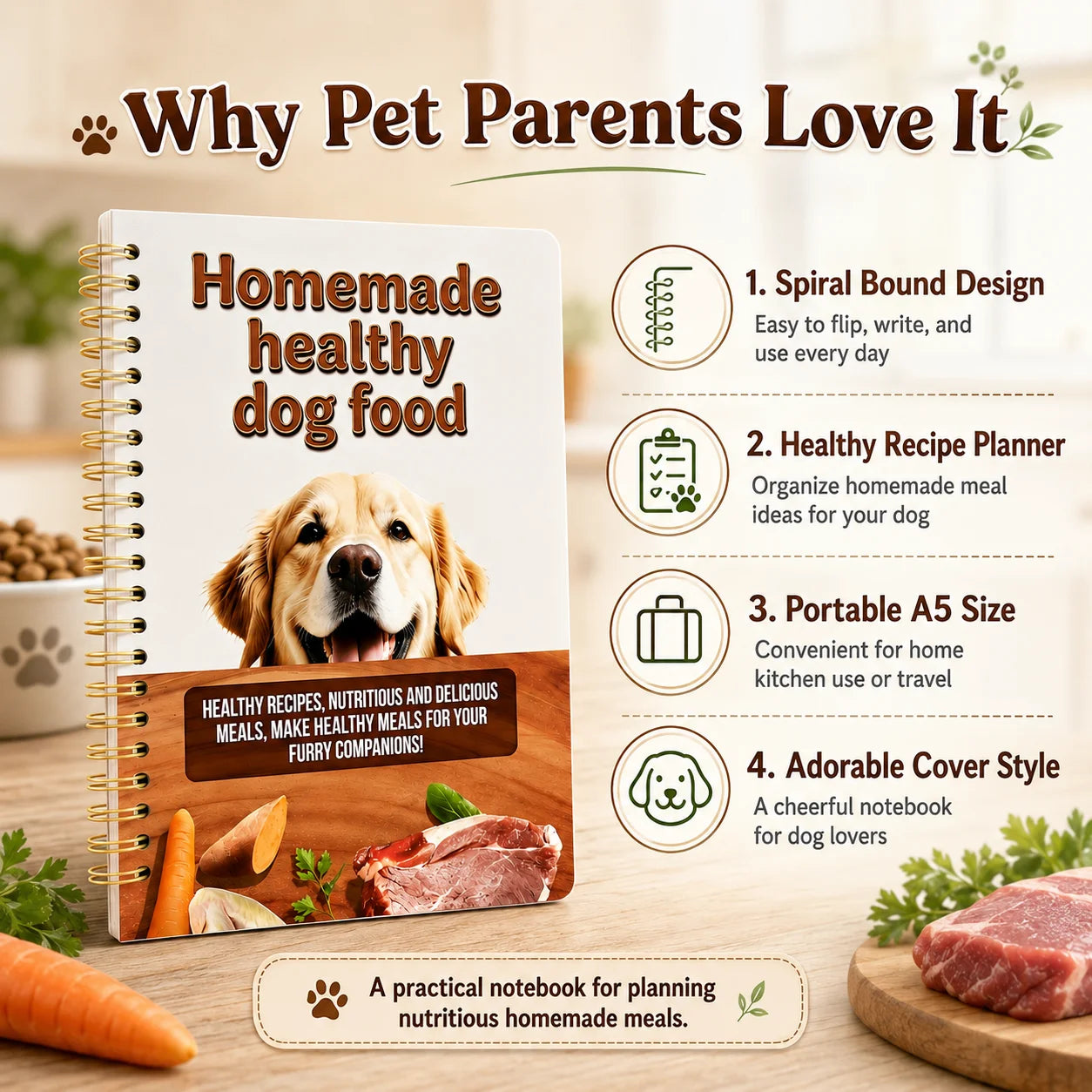 Homemade Healthy Dog Food Recipe Notebook Spiral Bound Pet Meal