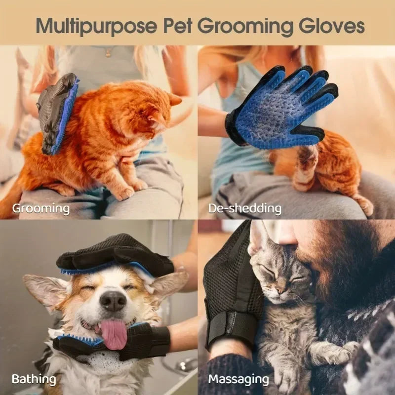 Pet Grooming Gloves for Dogs & Cats – 2-in-1 Deshedding Mitt