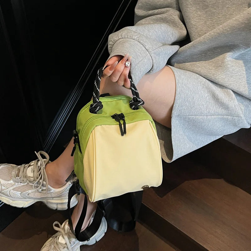Mini Shell Crossbody Bag – Color Block Canvas Shoulder Bag