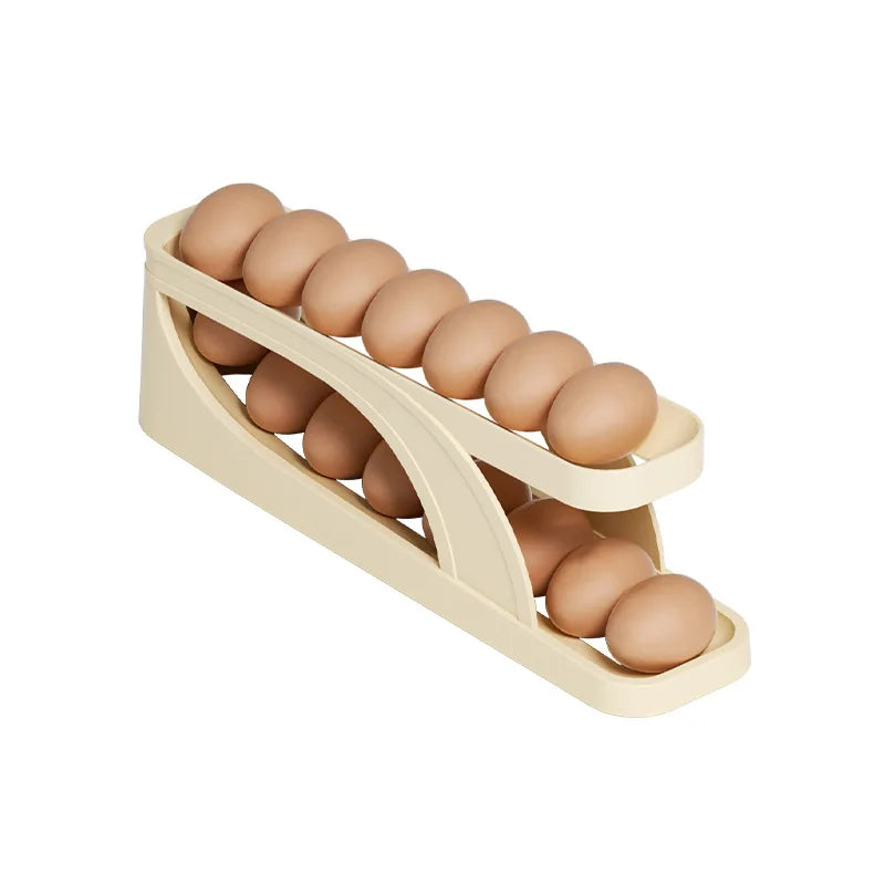 Automatic Rolling Egg Holder Rack Fridge Storage Box Egg Container Kitchen Refrigerator Egg Dispenser Fridge Organizer Peaceful Pleasures Health and Wellness Light Yellow 1-tier