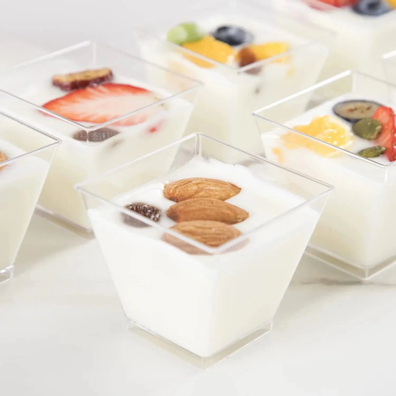 50pc Disposable Plastic Mousse Cup Ladder Shaped Cup Pudding Cup Mini Square Clear Plastic Dessert Cups Yogurt Mousse Baking Peaceful Pleasures Health and Wellness