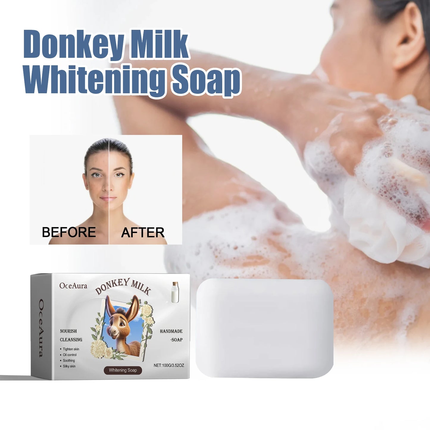 OCEAURA Donkey Milk Whitening Soap – Shea, Olive & Coconut