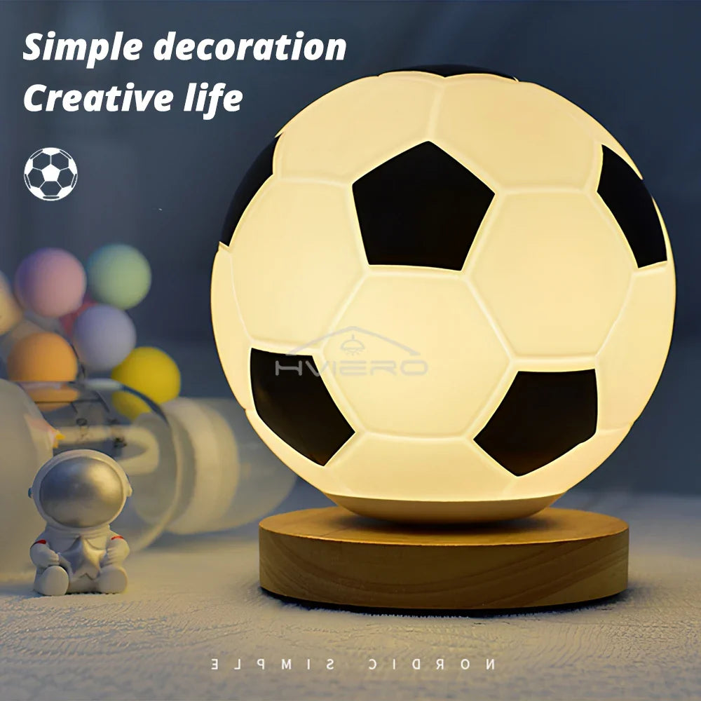 Football Theme USB Table Lamp – Wood Base & Glass Desk Light