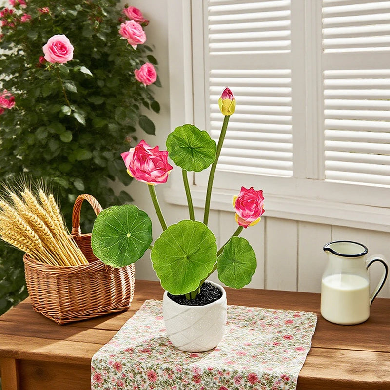 Mini Artificial Lotus Potted Plant | Home Decor & Photo Prop