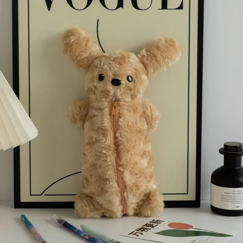 Korea Style Puppy Pencil Case Soft Plush School Stationary Cute Pencil Bag Big Capacity Pen Bag For Student Stationary Peaceful Pleasures Health and Wellness Brown