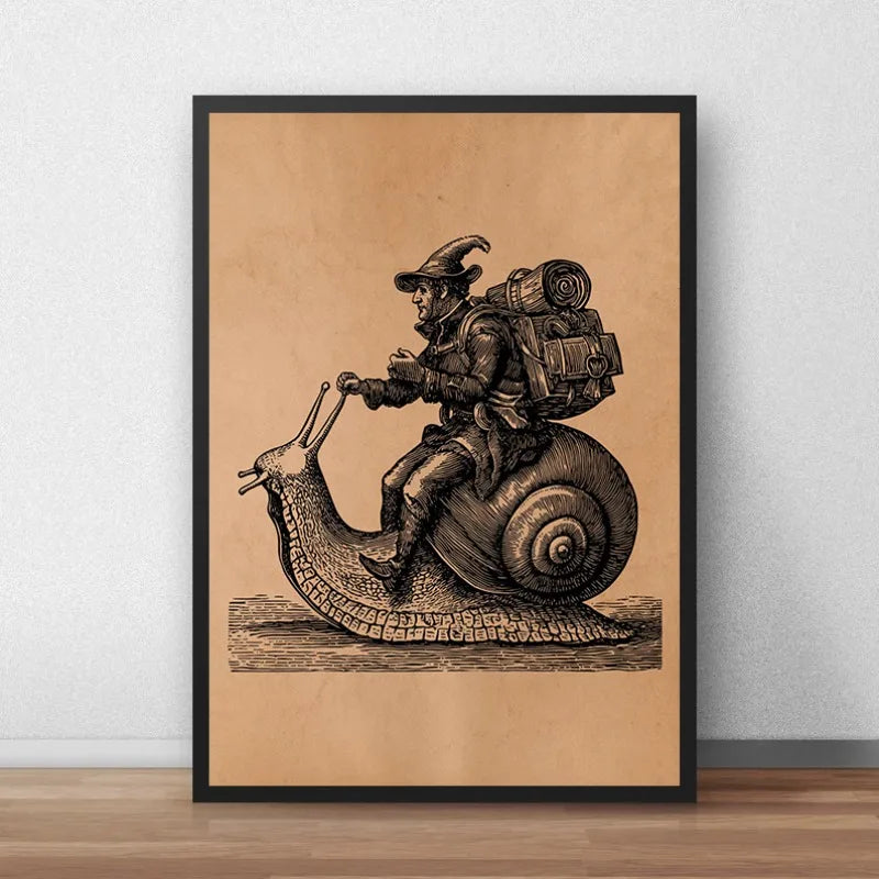 Antique Style Cat UFO Abduction Alien Medieval Knight Mouse Illustration Poste Canvas Painting Wall Art Pictures Home Decor Peaceful Pleasures Health and Wellness