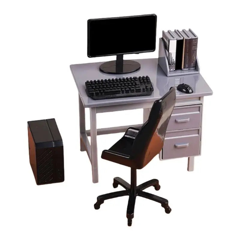 Miniature Computer Desk Scene Model | Plastic Office Decor
