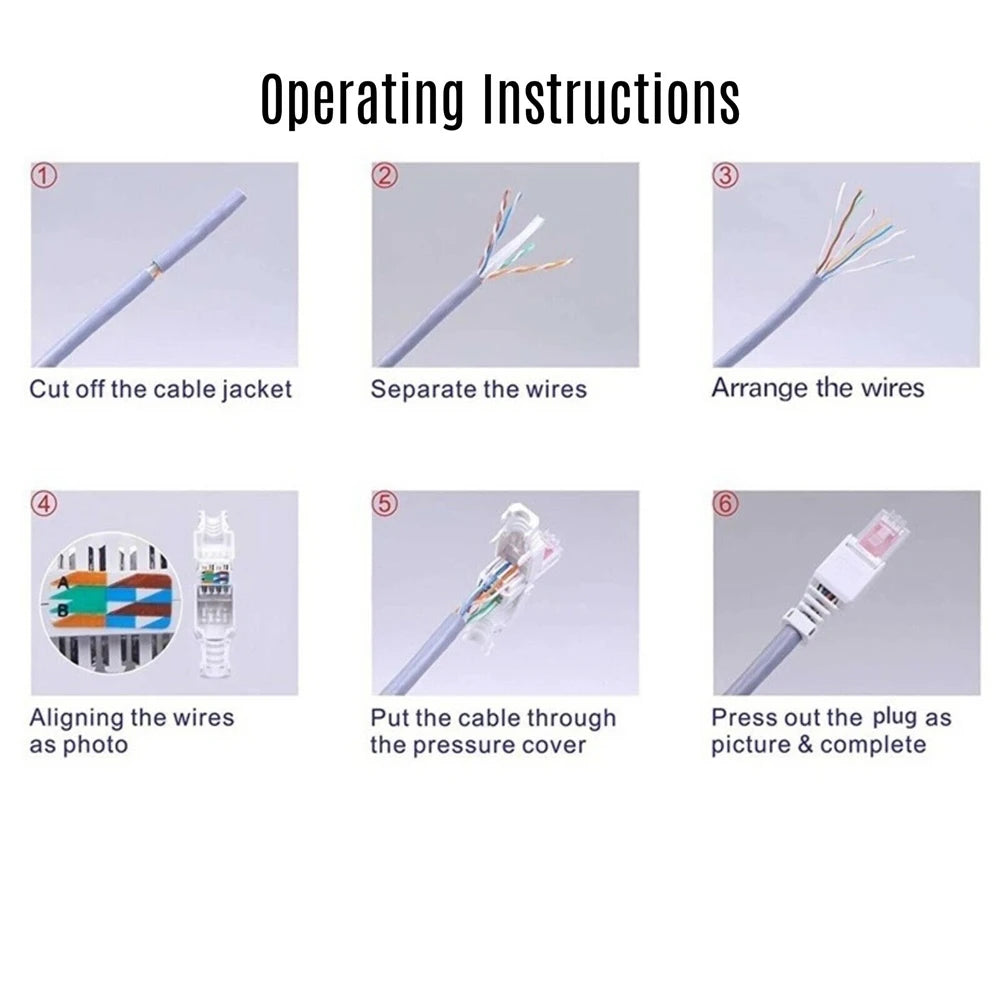 8P8C Ethernet Cable Connectors Tool-less CCTV Plug RJ45 Connector Crystal Head CAT6 Peaceful Pleasures Health and Wellness