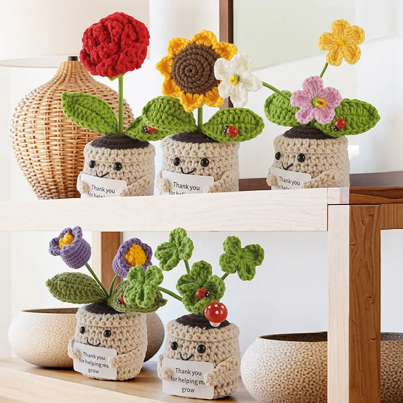 Emotional Support Crochet Flower Pot | Handmade Knitted Gift
