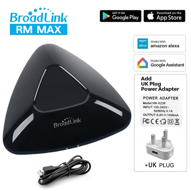 Broadlink Matter RM MAX Smart Home Hub Wi-Fi BLE Universal Remote For IR/RF Devices TV AC Fan Blinds For HomeKit Alexa Google Peaceful Pleasures Health and Wellness RM MAX Add UK Plug