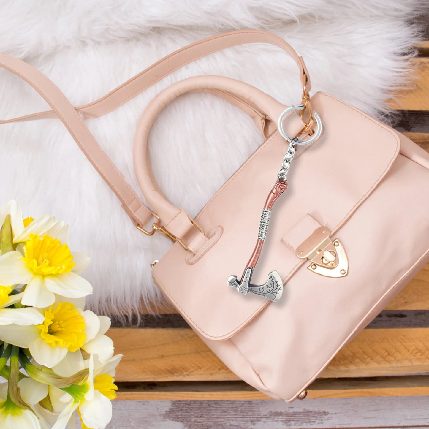 Keychain with Axe Shape Pendant Lightweight Key Purse Handbag with Axe Charms for Holidays Birthdays Present Peaceful Pleasures Health and Wellness