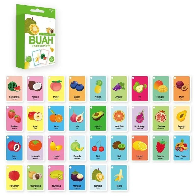 33-Piece Indonesian & English Bilingual Flashcards for Kids