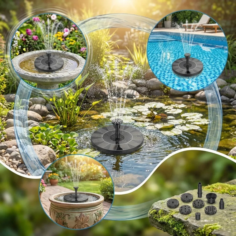 Outdoor Solar Fountain – 6 Nozzles & DIY Garden Bird Bath