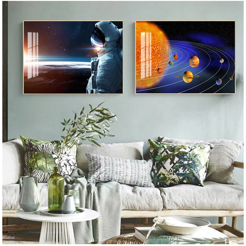 Space Galaxy Canvas Wall Art – Astronaut Planet Universe Poster