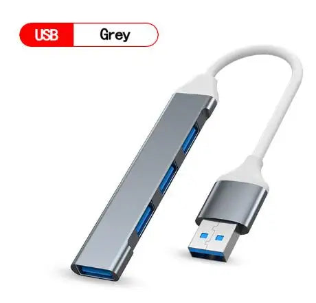New USB 3.0 Hub 4 Port USB Hub High Speed Type C Splitter 5Gbps For PC Computer Accessories Multiport HUB 4 USB 3.0 2.0 Ports Peaceful Pleasures Health and Wellness USB- Grey