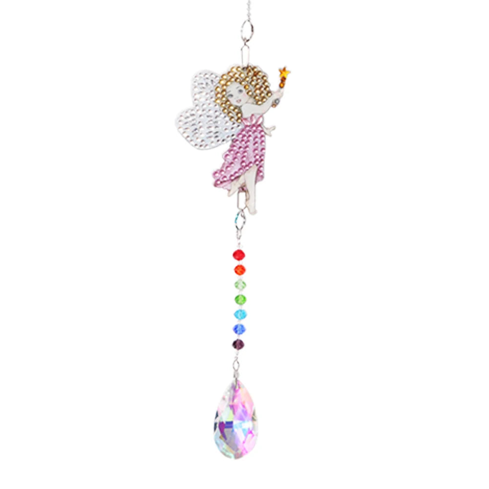 Diamond Mosaic DIY Light Catch Wind Chime Pendant Rhinestone Hanging Wall Ornament Rhinestone Picture Home Decoration Gifts Peaceful Pleasures Health and Wellness Fairy Angel