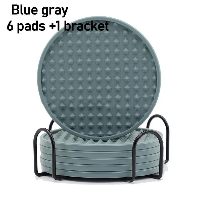 6-Piece Silicone Coaster Set with Storage Holder – Heat-Resistant Round Cup Mats, 10cm