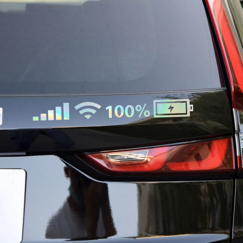 Funny Reflective Car Vinyl Stickers – WiFi & Battery Decals