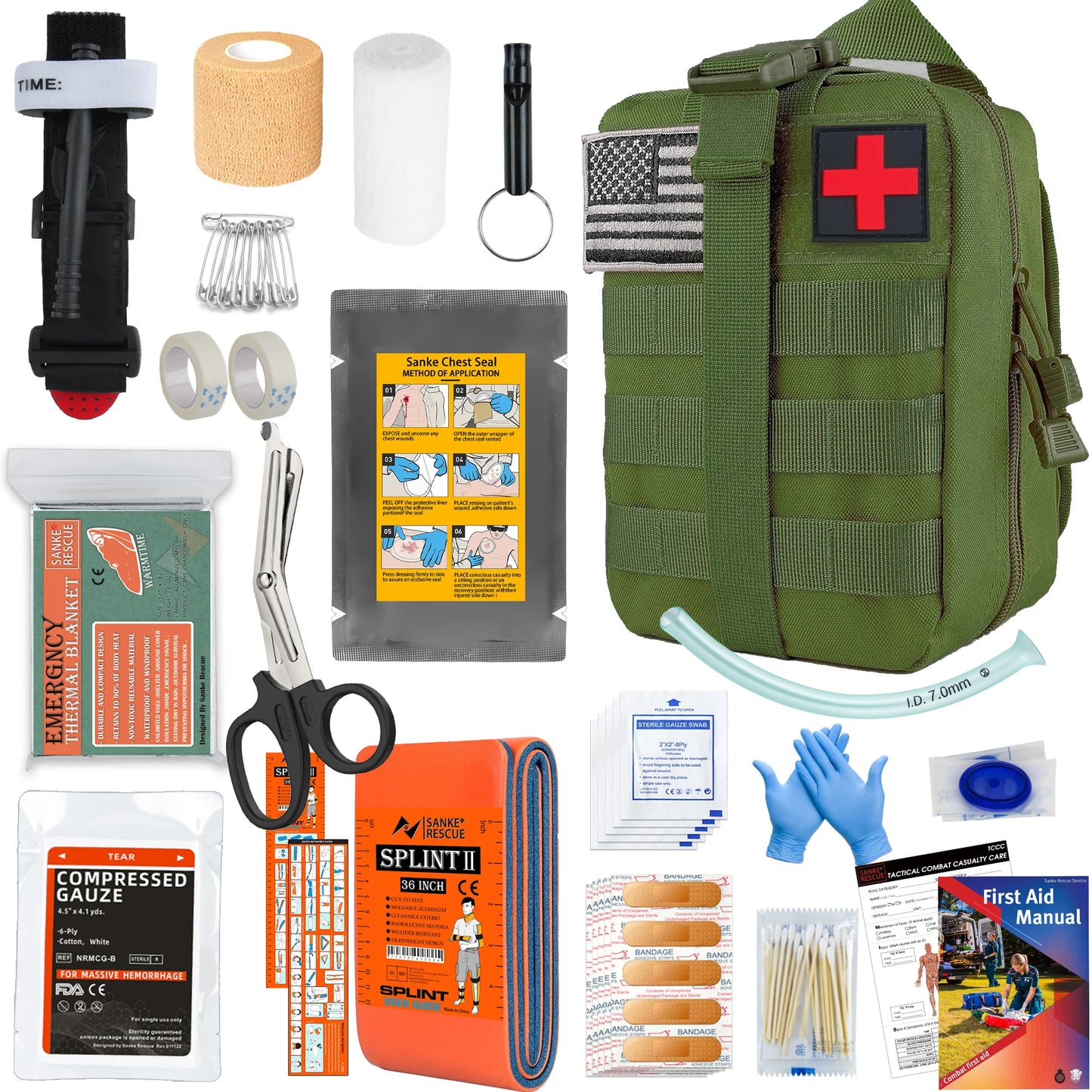 Survival Gear with Molle System Survival Kit First Aid Compatible Bag Earthquake Outdoor IFAK EDC Hiking Hunting Gifts for Men Peaceful Pleasures Health and Wellness Full set Green