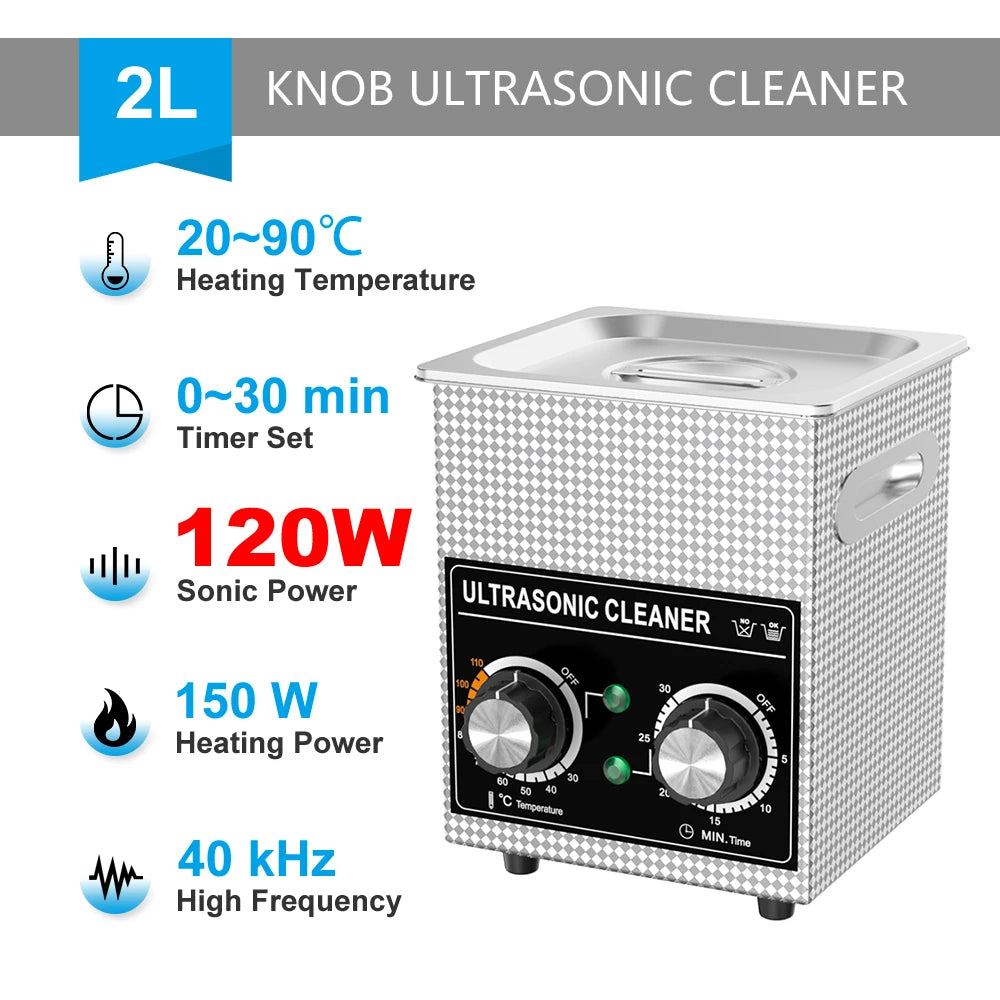 HOMEFISH 2L Ultrasonic Cleaner 120W | Heater, Timer, Digital Display Ultrasonic Cleaner Peaceful Pleasures Health and Wellness 120W EU