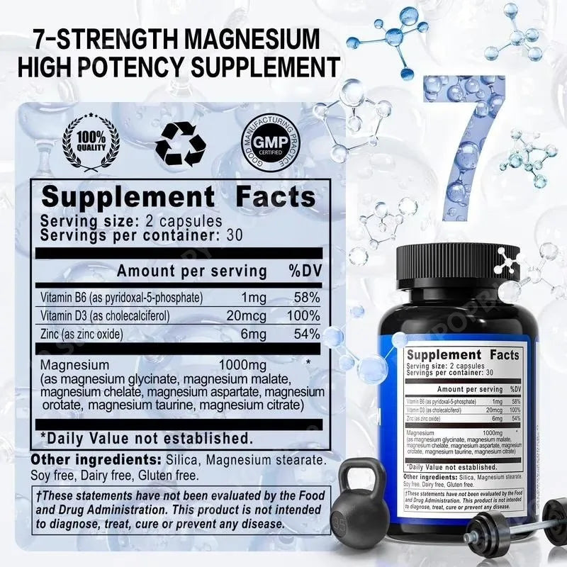 Magnesium 7-Complex 1000mg 7-in-1 High Absorption | 60 Veggie Caps