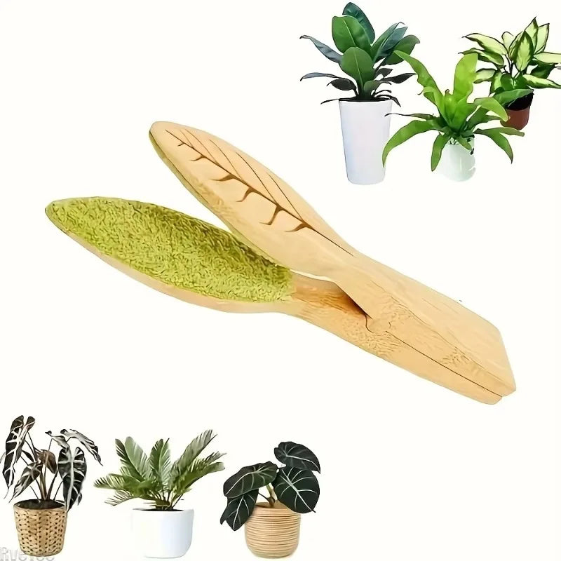Bamboo Plant Leaf Cleaning Tongs | Houseplant Duster Brush