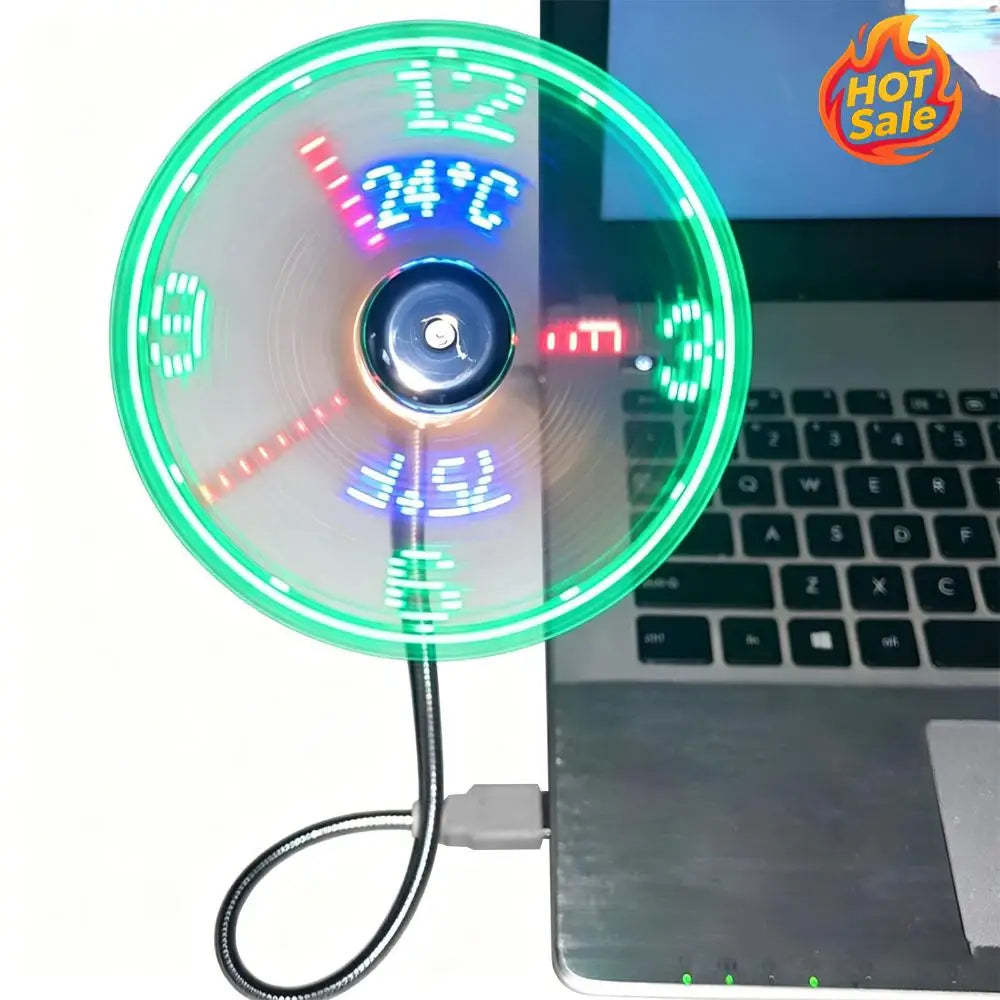 VODOOL USB Mini Fan with LED Clock & Temperature Display