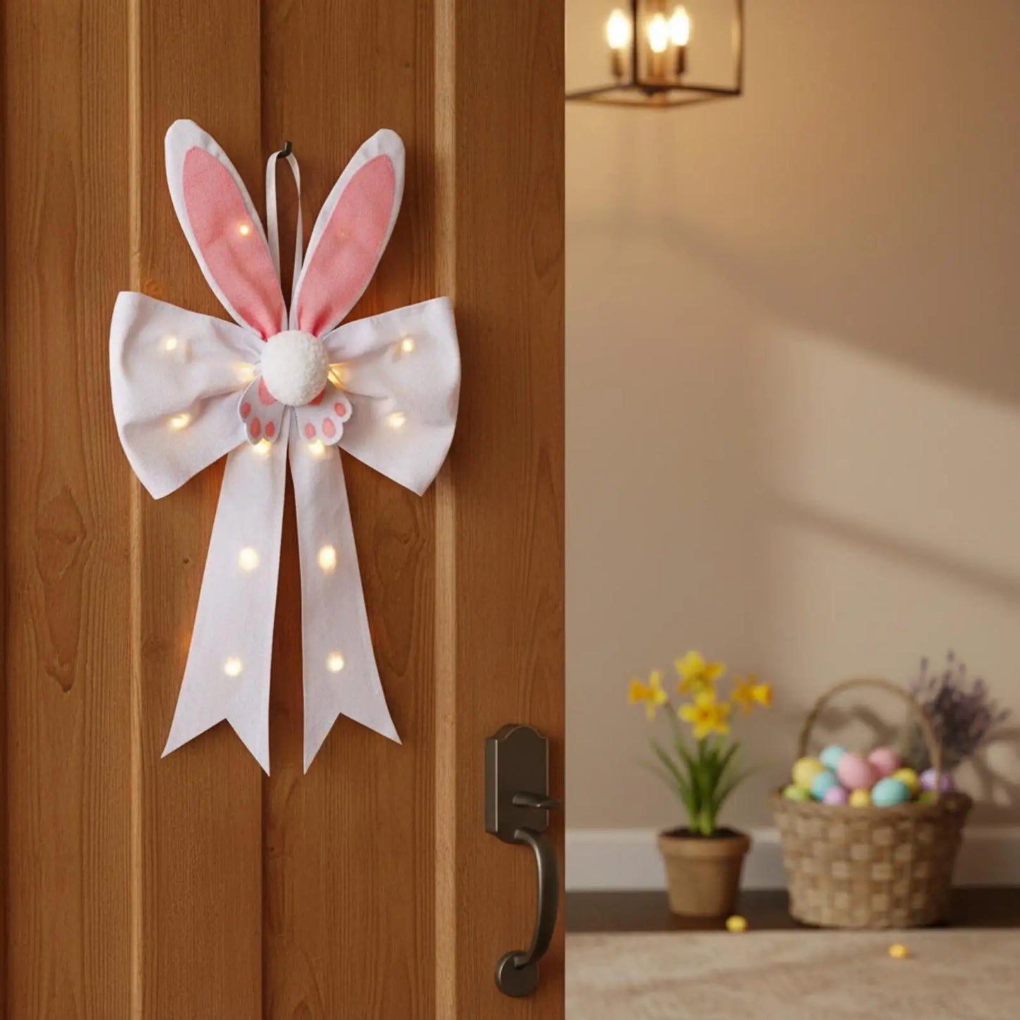 Spring Bow With LED Lights Spring Home Decor Cute Bunny Bow Easter Decorations For Holiday Party Bedroom Living Room Apartment Peaceful Pleasures Health and Wellness