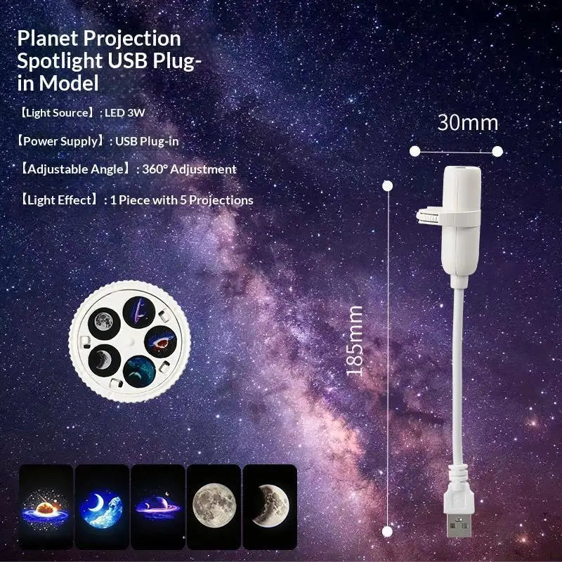 Galaxy Projector USB Night Light – Stars & Planets for Bedroom