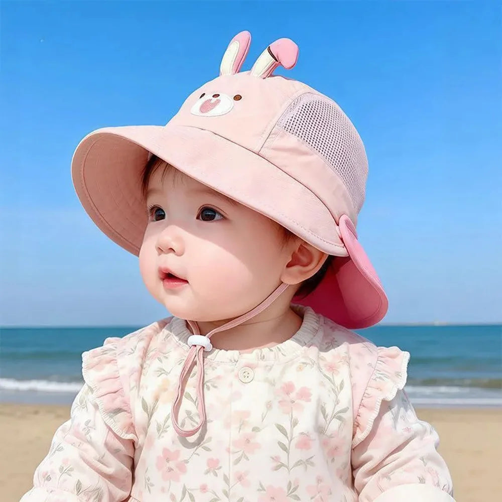 Cartoon Sunshade Baby Beach Hat Cute Bear Rabbit Ears Boys Girls Sun Visor Cap Summer Outdoor Breathable Mesh Panama Hats Peaceful Pleasures Health and Wellness